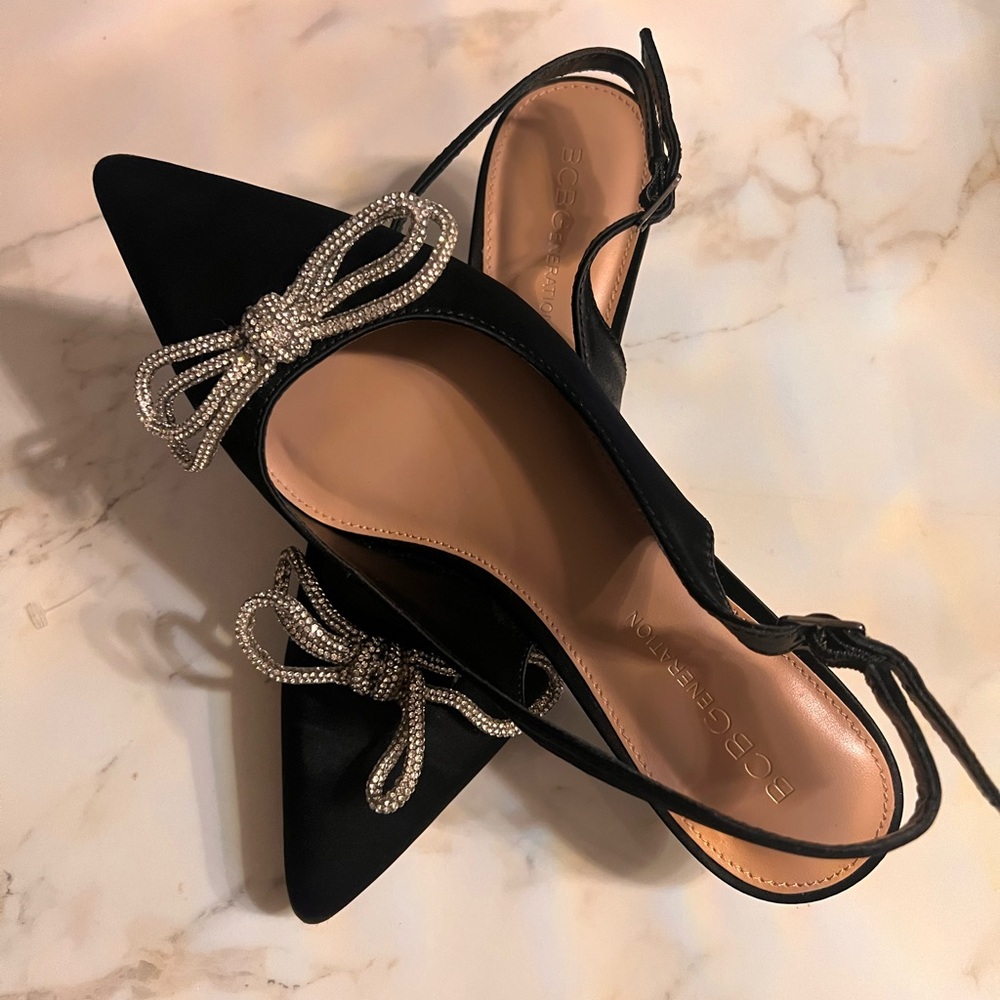 BCBGeneration Black Suede Block Heel Slingbacks